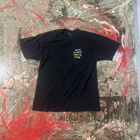 Anti Social Social Club Black Tee with Colorful Logo - Picture 1 of 2